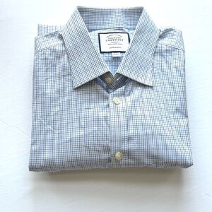Charles Tyrwhitt Light Blue Checkered Dress Shirt 100% Cotton Extra Slim 17/35